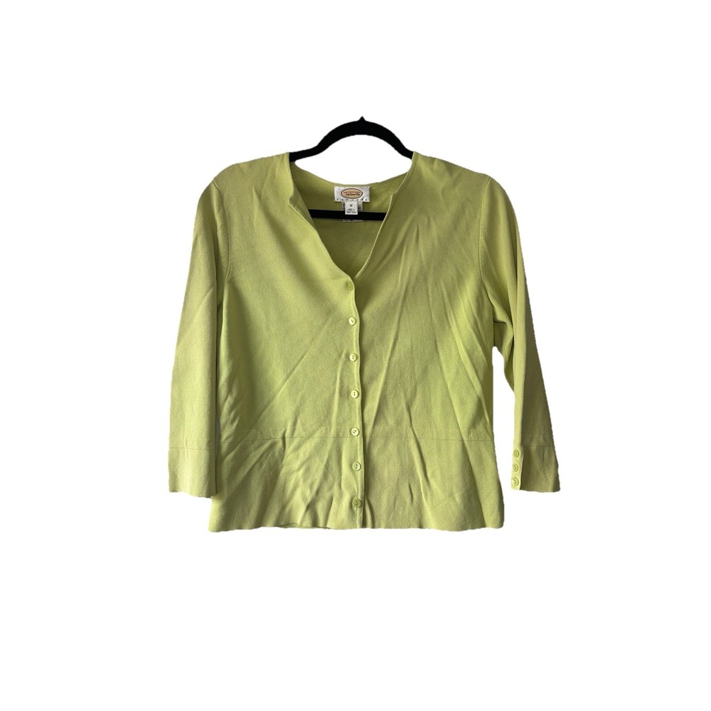 Talbots Chartreuse‎ Lime Green Women's Button Cardigan Rayon Blend Knit Size MP